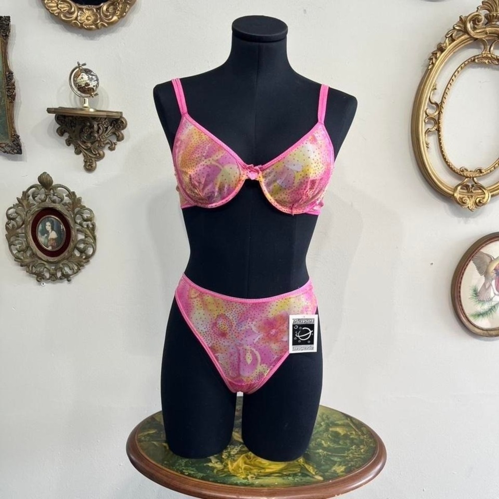 Vintage Planet Lingerie Tropical Neon Glitter Mesh Set 36B/M